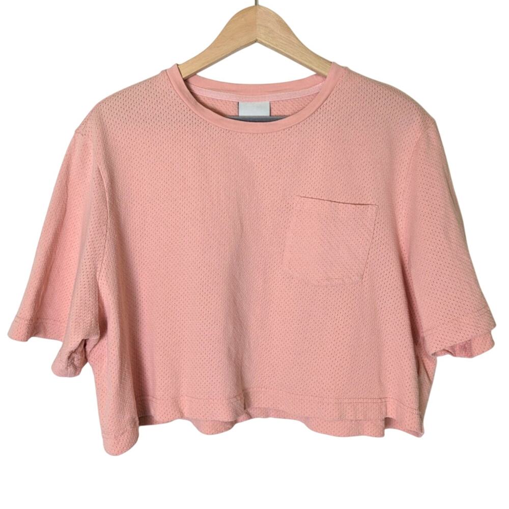 Varley Bexley Crop Pink Mesh Pocket Boxy Tee Shirt Women Size M Active Gym